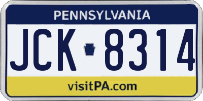 PA license plate JCK8314
