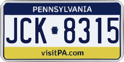 PA license plate JCK8315