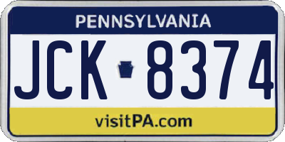 PA license plate JCK8374