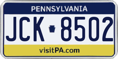 PA license plate JCK8502