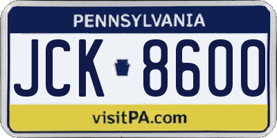 PA license plate JCK8600