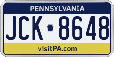 PA license plate JCK8648