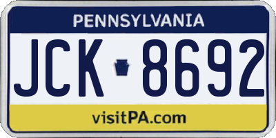 PA license plate JCK8692