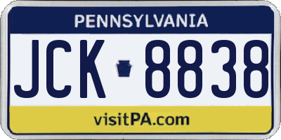 PA license plate JCK8838