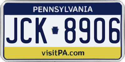 PA license plate JCK8906