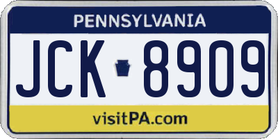 PA license plate JCK8909
