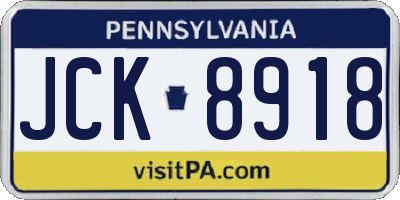 PA license plate JCK8918