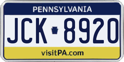 PA license plate JCK8920