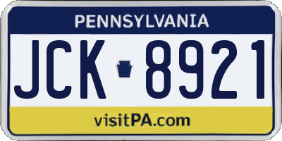 PA license plate JCK8921