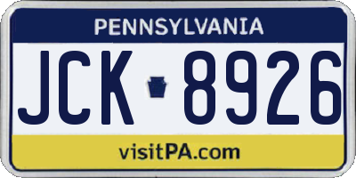PA license plate JCK8926