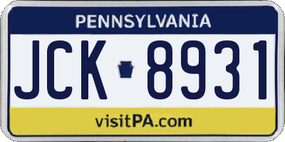 PA license plate JCK8931