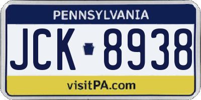 PA license plate JCK8938