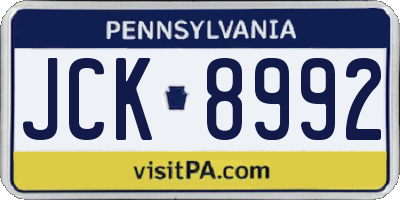 PA license plate JCK8992
