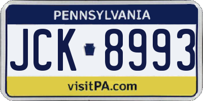 PA license plate JCK8993