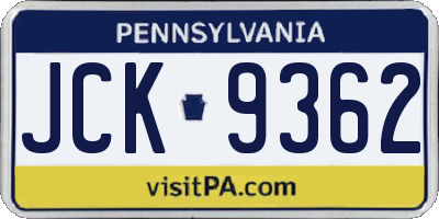 PA license plate JCK9362