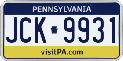 PA license plate JCK9931