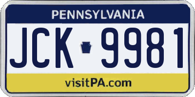PA license plate JCK9981