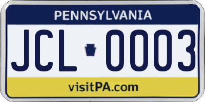 PA license plate JCL0003
