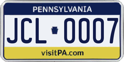 PA license plate JCL0007