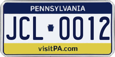 PA license plate JCL0012
