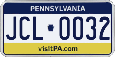 PA license plate JCL0032