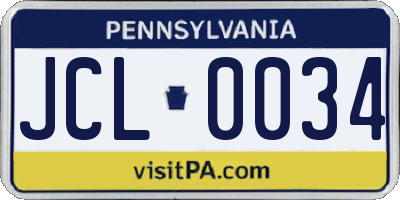 PA license plate JCL0034
