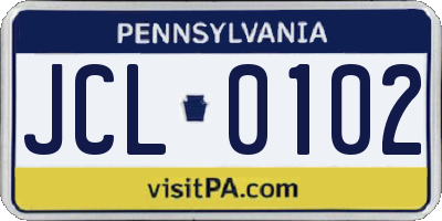 PA license plate JCL0102