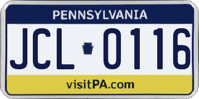 PA license plate JCL0116