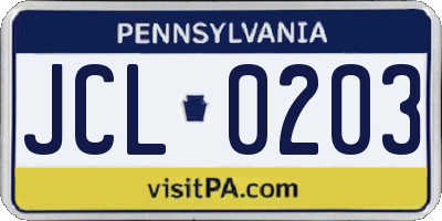PA license plate JCL0203