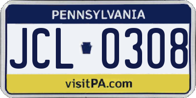 PA license plate JCL0308