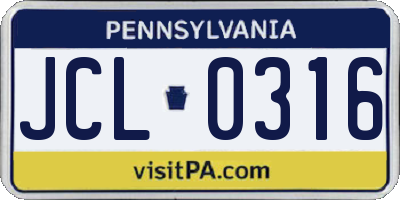 PA license plate JCL0316