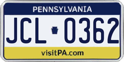 PA license plate JCL0362