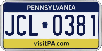 PA license plate JCL0381
