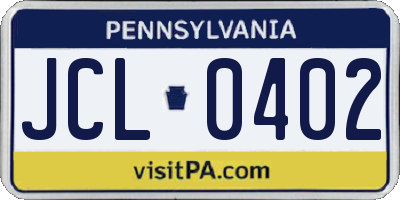 PA license plate JCL0402