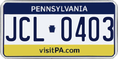 PA license plate JCL0403