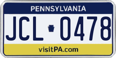 PA license plate JCL0478