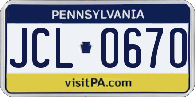 PA license plate JCL0670
