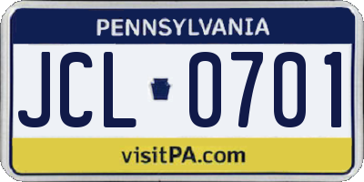 PA license plate JCL0701