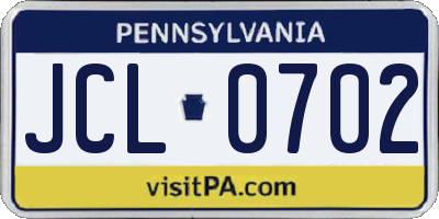 PA license plate JCL0702