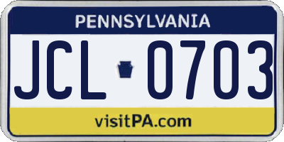 PA license plate JCL0703