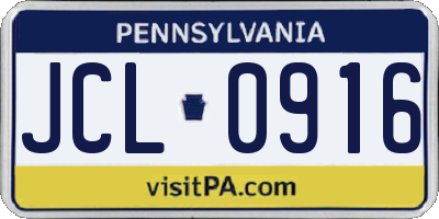 PA license plate JCL0916