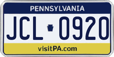PA license plate JCL0920