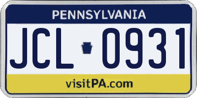 PA license plate JCL0931