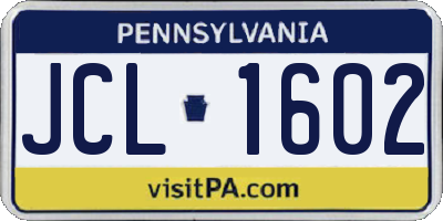PA license plate JCL1602