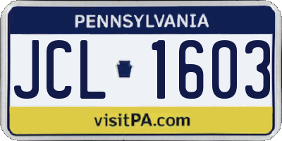 PA license plate JCL1603