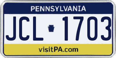 PA license plate JCL1703