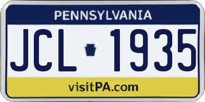 PA license plate JCL1935