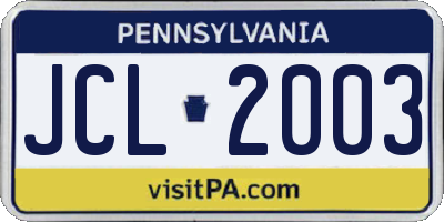 PA license plate JCL2003