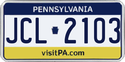 PA license plate JCL2103