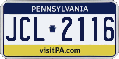 PA license plate JCL2116